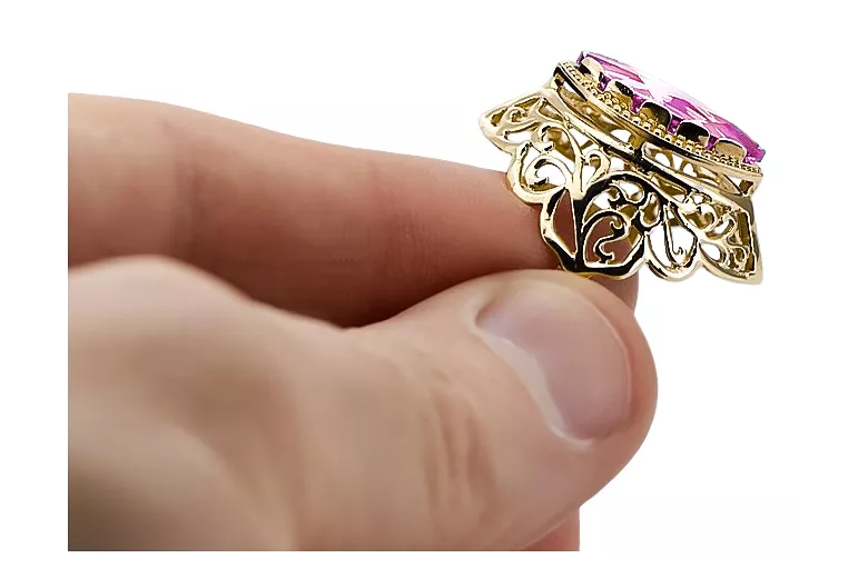 Ametistas 14k geltono aukso Žiedas Vintažinis stilius vrc017y